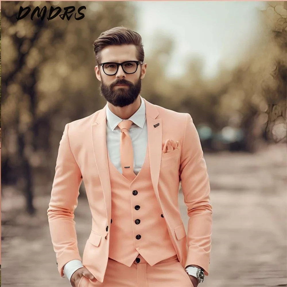 Popular Men's Suit Set Classic Notched Lapel Men's Suit Jacket Vest Pants 3PCS Formal Business Men Solid Color Suit For Groom