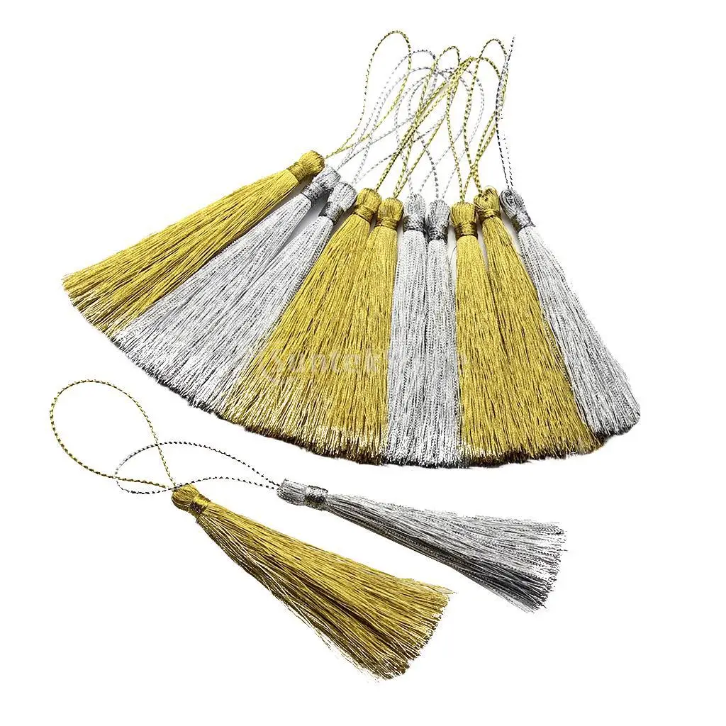 REGELIN-silk tassel cord, handmade rayon thread, 80mm tassel pendants, jewelry making materials, Color gold/silver, 20 pieces