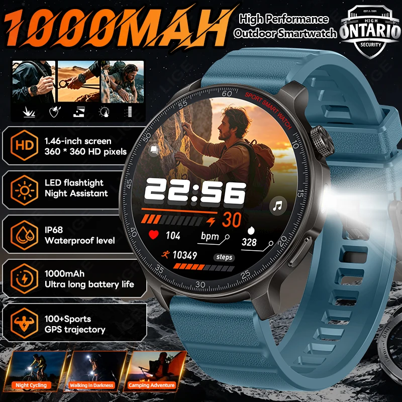 LIGE New 1000mAh Large Battery Smart Watch LED Flashlight 100+Sports Modes Waterproof Bluetooth Call Smartwatch For Android IOS