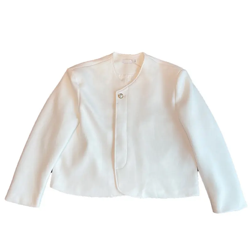 

Новый китайский Sle Small Fraance Wind Jaet, мужской простой белый костюм без воротника, элитный костюм с жемчужными пуговицами или oulder Pad Jaet