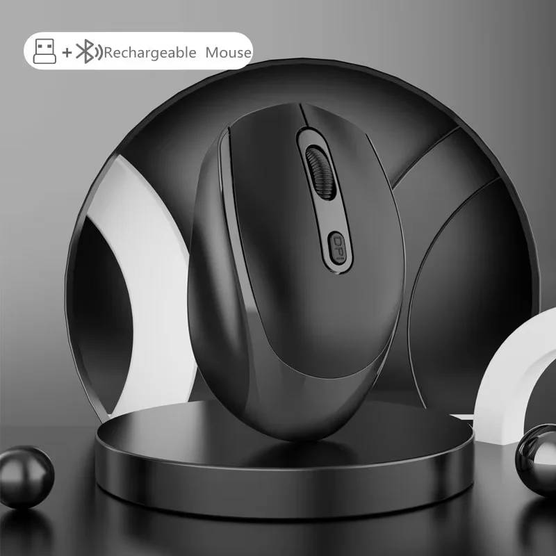 Mouse silencioso sem fio recarregável, compatível com bluetooth, 2.4g, modo duplo, mouse óptico, 1600 dpi, para macbook, laptop, pc, jogos, escritório
