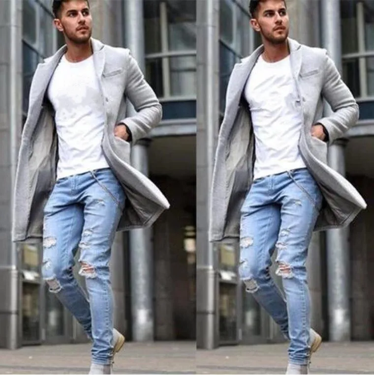 Autumn Winter Men's Jacket Turn-Down Collar Trench Coat Single Breasted Lapel Woolen Mid-Length Outerwear