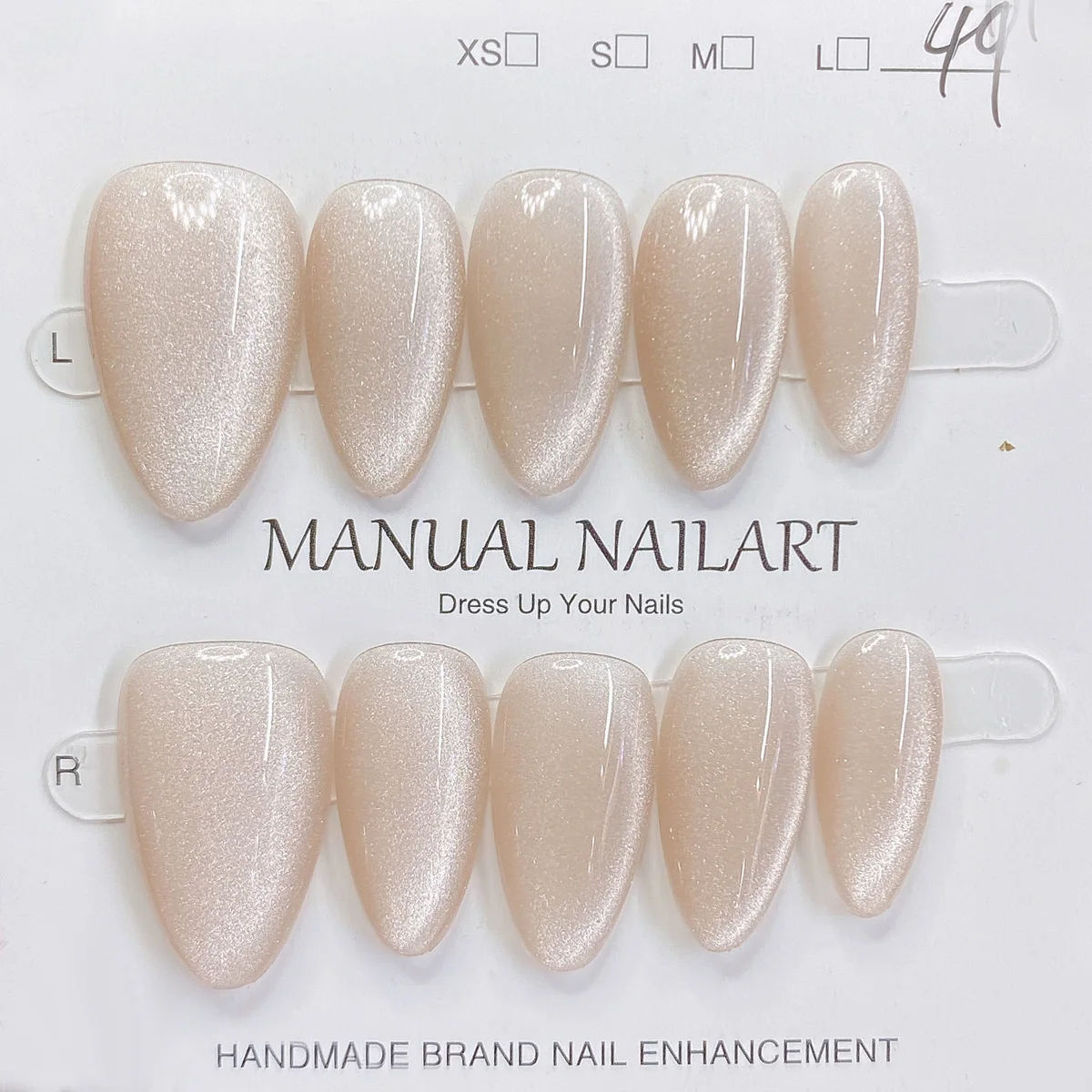 

10pcs Handmade Press on Nail Art Classic Nude Almond Glitter Cat-Eye False Nail for Women&Girl Detachable Wearable Fake Nail