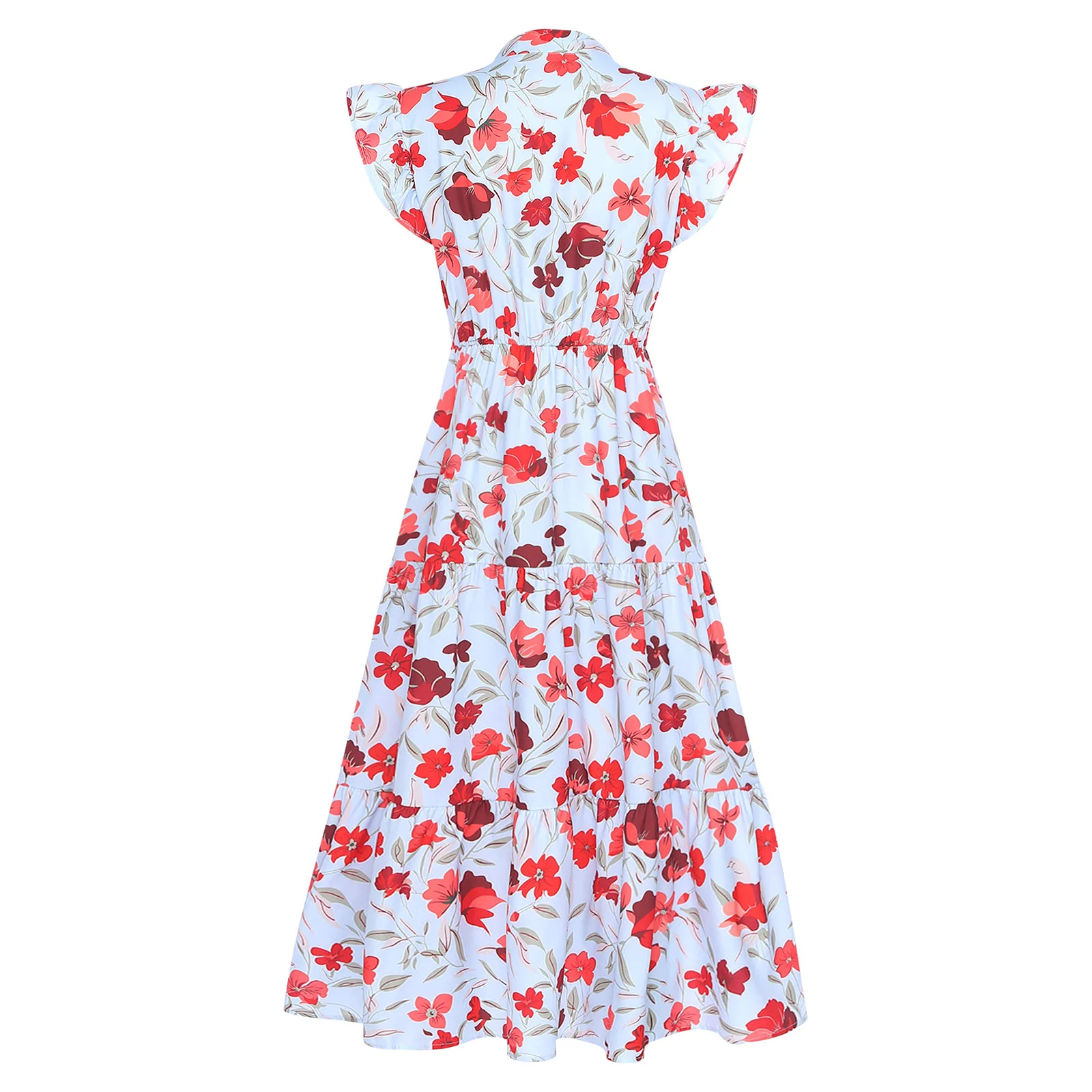 Abito floreale Lady Abiti lunghi da spiaggia da donna Stile Boho Scollo a V Increspato Esci Vacanza Abito da sole Abito casual fluido Prendisole