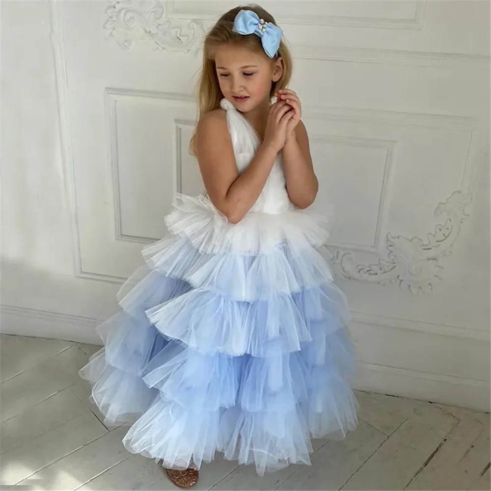 

First Communion Ball Gown White Flower Girl Dresses for Weddings Sash Half Sleeves Lace Tulle Glitz Princess Kids Evening Party