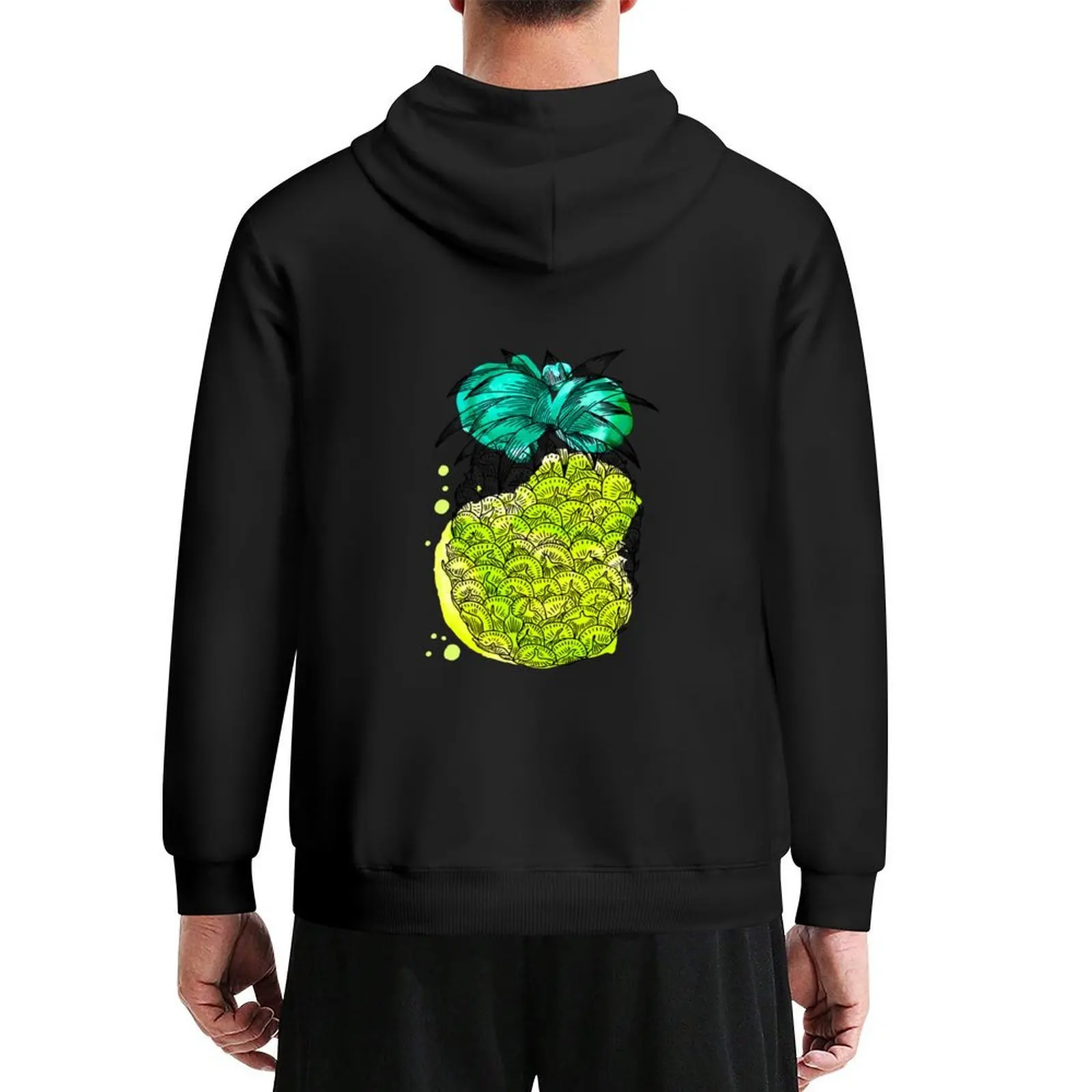 

Juice pineapple. Hand drawn tropical fruit with watercolour splash Hoodie anime clothing new in hoodies