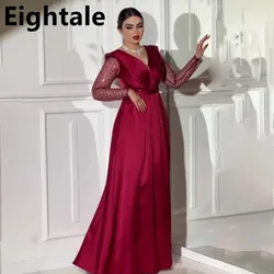 Eightale Red Prom Dress A Line Long Sleeve Sequins Evening Dress Abiye Formal Party Gown Vestidos de gala