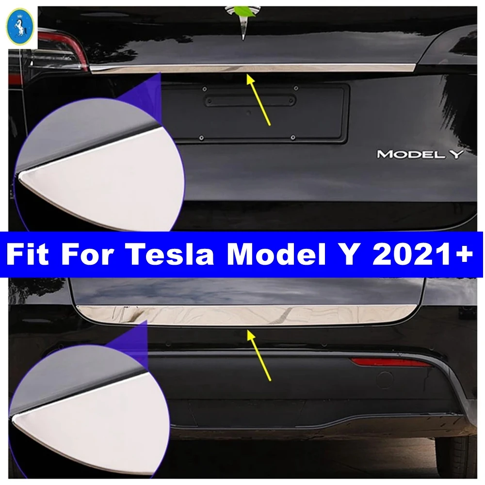 

Silve Rear Tail Trunk Door Lid Panel & Upper Tailgate Overlay Strip Cover Trim For Tesla Model Y 2021 2022 Accessories Exterior