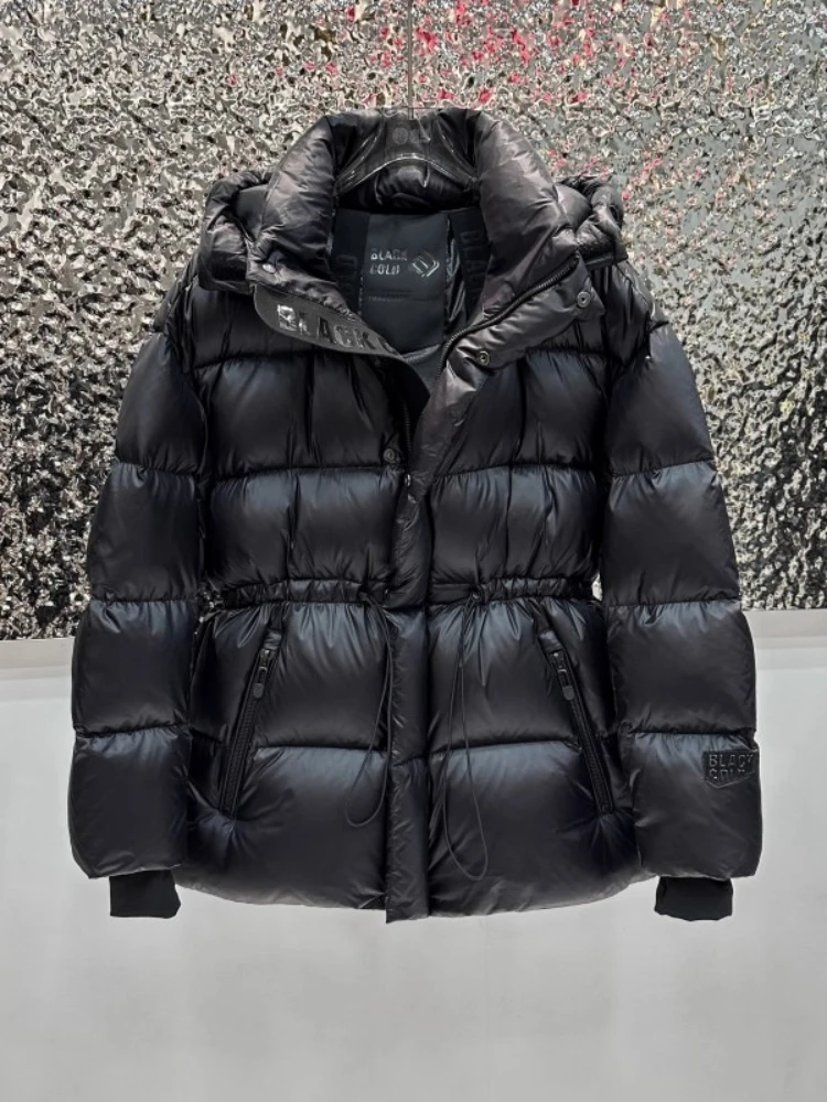 Abrigo acolchado negro para mujer, chaqueta nueva de invierno, Parkas con plumón de pato blanco de cintura alta, ropa de nieve gruesa y holgada con capucha, 2025
