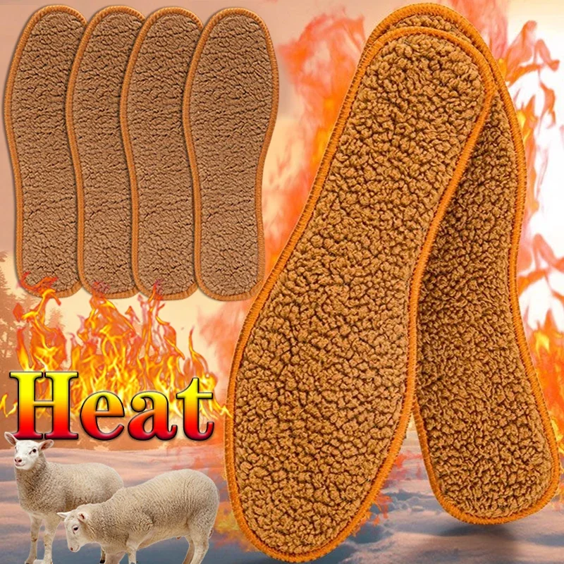 Semelles intérieures thermiques en laine d'alpaga pour hommes et femmes, coussin chauffant pour chaussures, bottes de neige respirantes, peluche douce, chaud, épais, pied, hiver, 2 pièces, 4 pièces