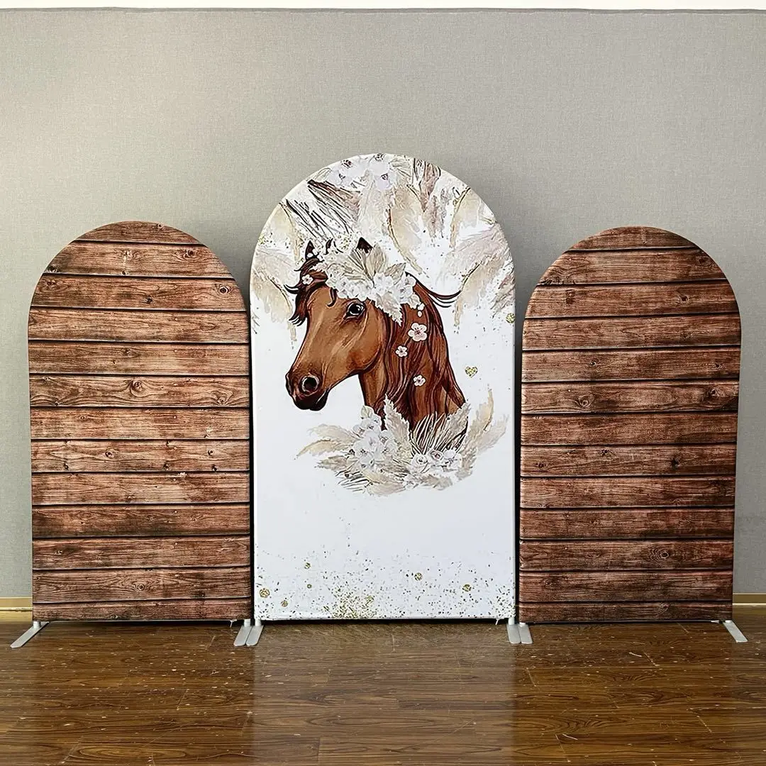 

Horse Boho Floral Wooden Arch Backdrop Kit for Wedding Party Decoration Baby Shower Pampas Grass Cowgirl Photo Background