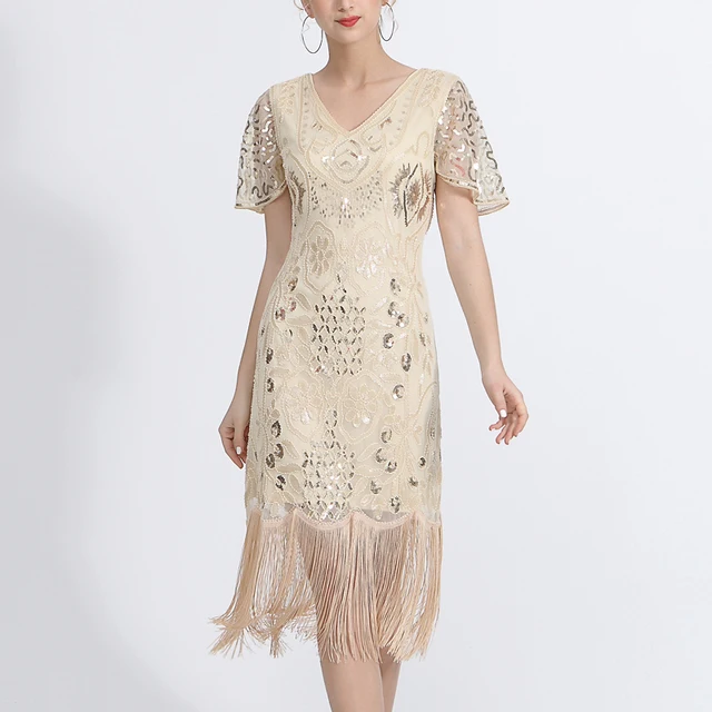 

Women's Retro 1920s Beaded Sequined Leaf Art Deco Gatsby Flapper Dress