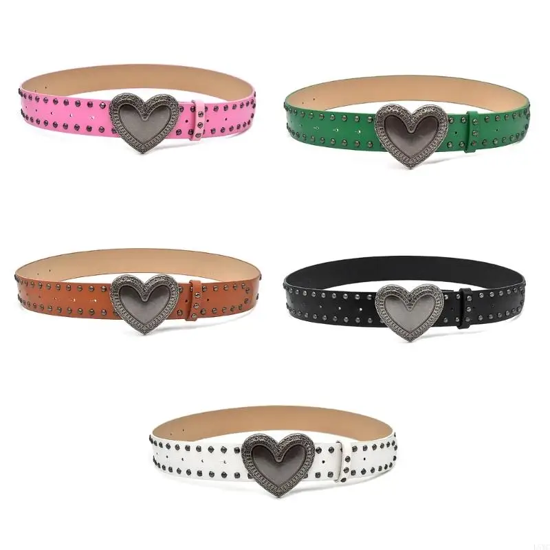 

L5YC Riveted Waist Belt for Women Stylish Wide Punk PU Leather Waistband