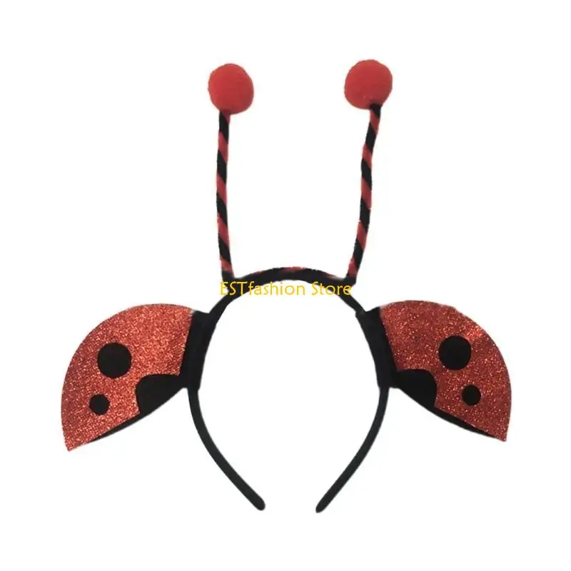 

Y5GC Ladybugs Antenna Headband Woman Students Cosplay Cartoon Antenna Headbands Sequins Christmas Hair Hoop