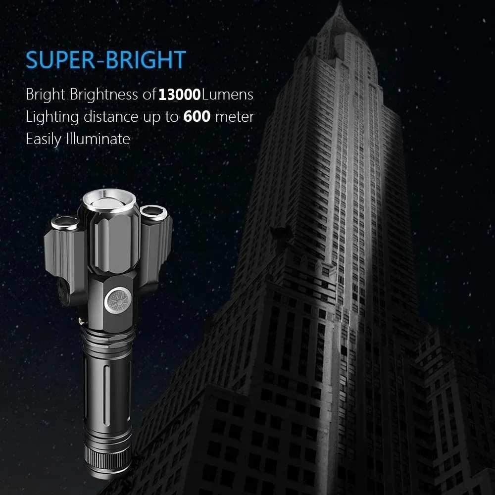 التكتيكية مضيا 13000 لومينز 360 'قابل للتعديل USB الشعلة القابلة لإعادة الشحن 18650 مصباح يدوي زوومابلي إضاءة دراجة هوائية أفضل للتخييم