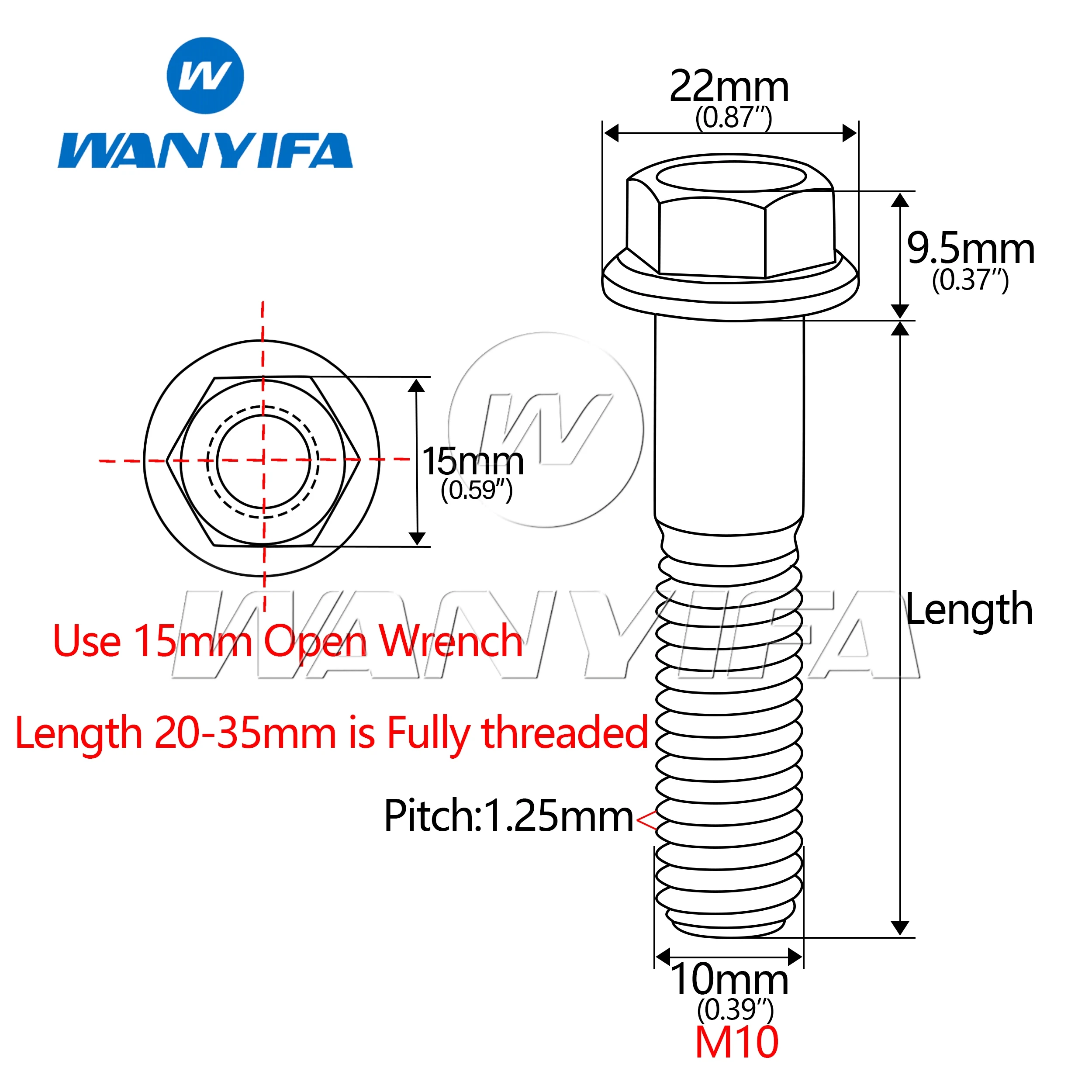 Wanyifa Titanium Bolts M10 x 20 25 30 35 40 45 55 60 65 70 75 80 100mm Hexagon Flange Screw Bolt for Honda Suzuki Yamaha 5/12PCS