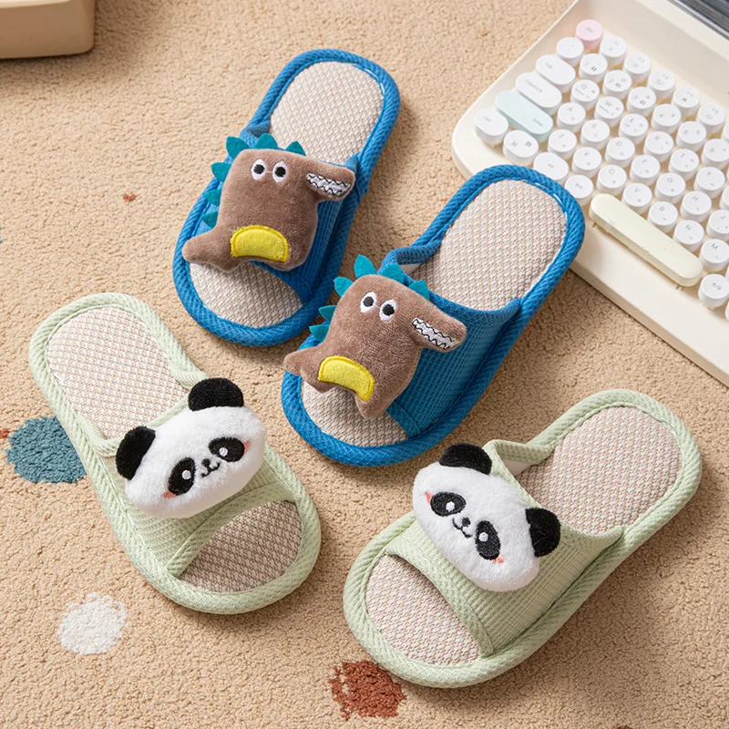 

Cartoon Children's Slippers Home Hemp Flat Cute Casual Designer Shoes Girls Summer Children Lovely Indoor Slides Kid Soft Unisex