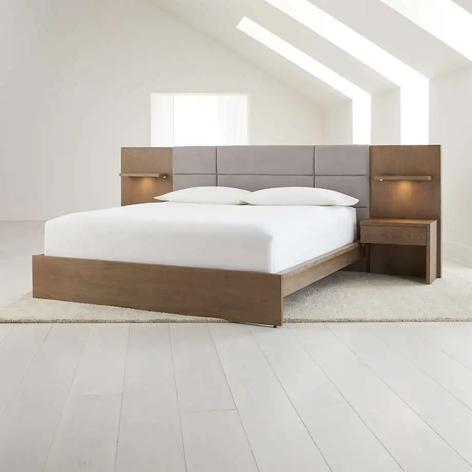 Wooden frame modern hotel king size queen size double beds set for bedroom