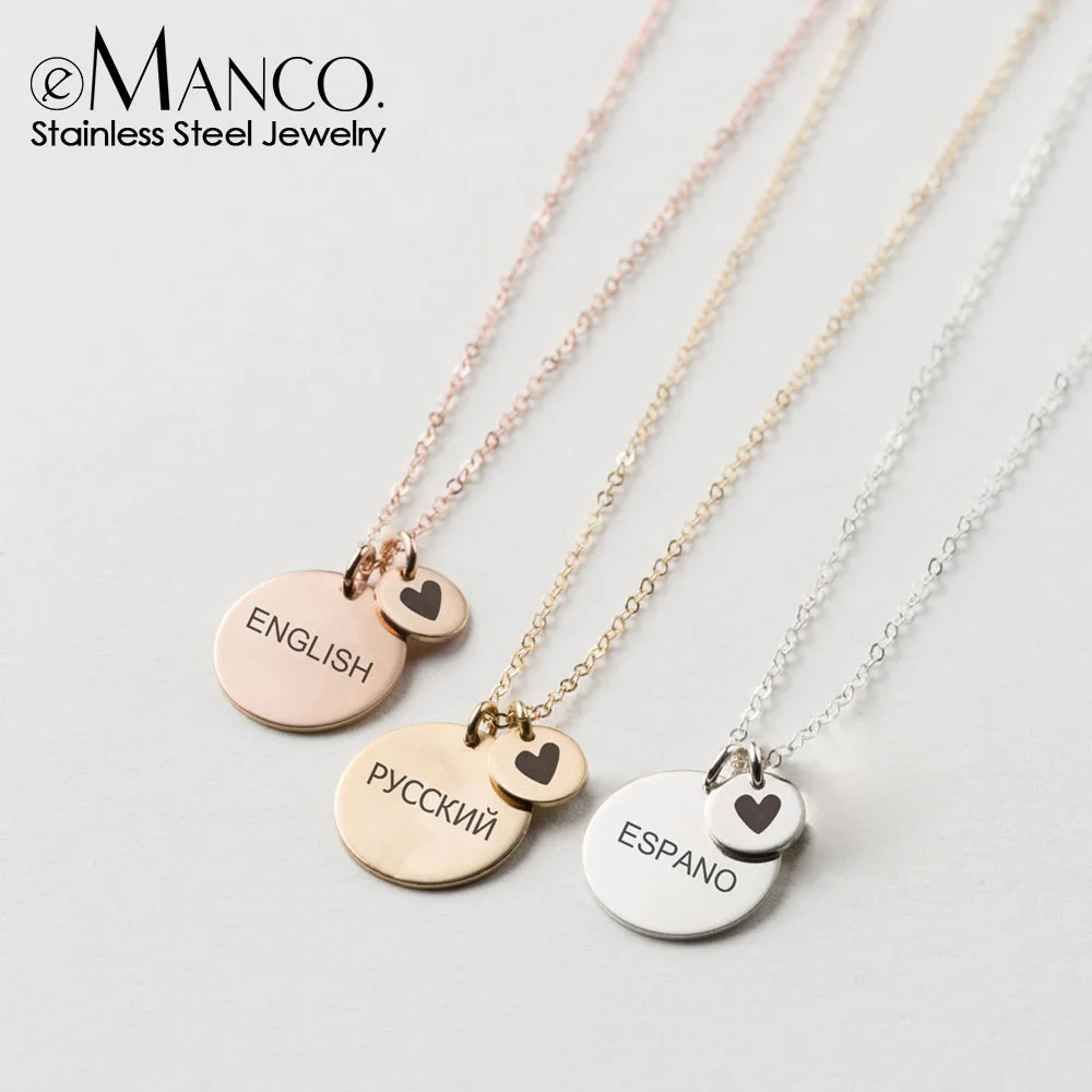 EMANCO Laser Engrave Custom Heart Necklace Initials Name Sign Stainless Steel Choker Necklaces for Women Men Bijoux