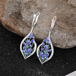 2026 Purple Flower Pendant Earrings for Women Charming Aesthetic Jewelry for Wedding Party Female Exquisite Accessories Gift