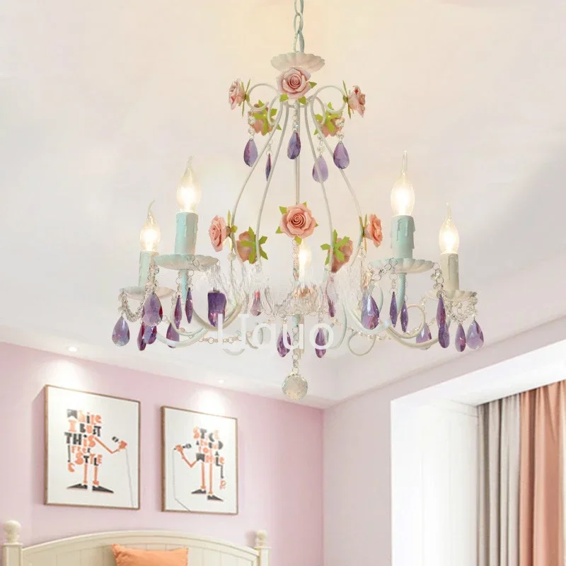 

Modern White European Chandelier lamp Lustre Light 3L/5L/8L Pink Rose Purple Crystals Fixture E14 Decor Chandelier