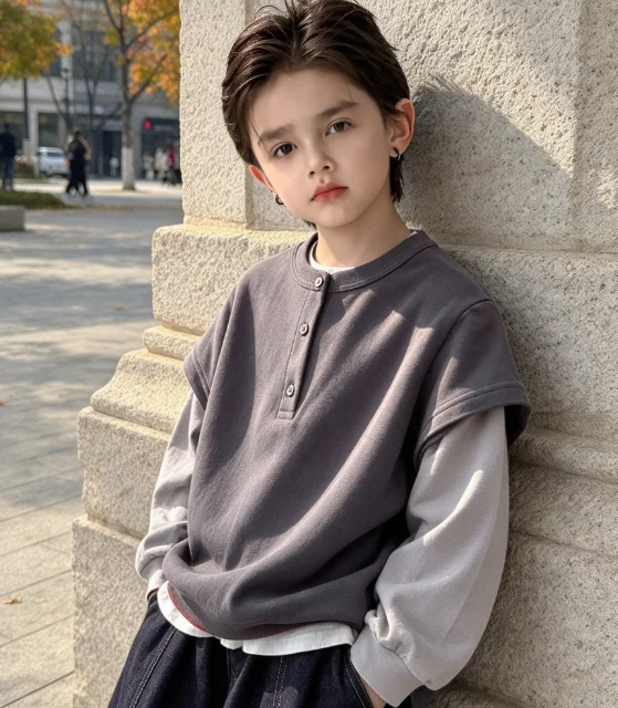 Hoodie 2026 Autumn and Winter New Children's Clothing Korean Style Boys and Girls Color Collision Splicing Fake Two Hoodies