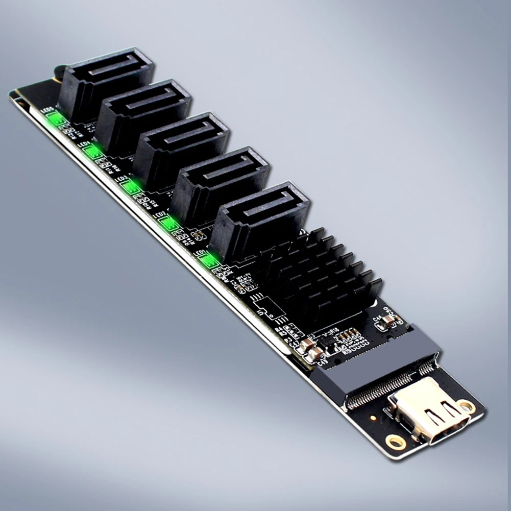 อะแดปเตอร์การ์ดแปลง Type C เป็น SATA 3.0 5 พอร์ต 6Gbps ชิป JM575+JMS580 อะแดปเตอร์ USB C เป็น SATA 3.0 ตัวแปลง Type C เป็น SATA 3.0 5 ช่อง สำหรับพีซี