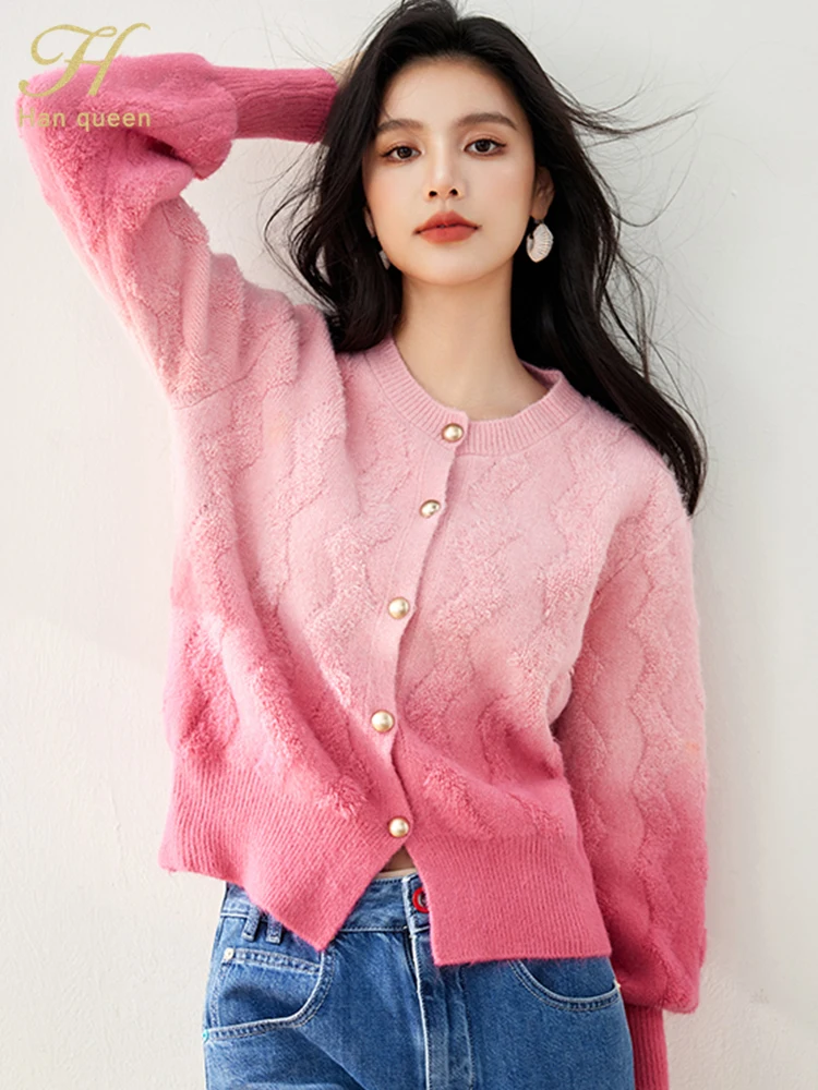 

H Han Queen Autumn Winter Single-Breasted Cardigans Sweaters For Women Long Sleeve Top Fashion Knitwear Women's Clothing