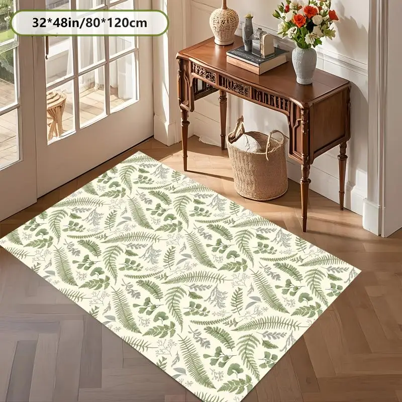 Fresh Fern Green Plant Print Rug Soft Velvet Living Room Bedroom Home Decor Carpet