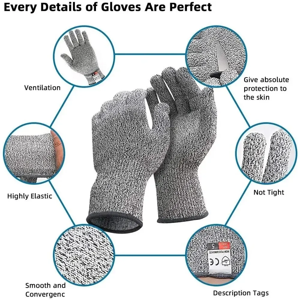 10 Pairs of Grade 5 Anti-cutting Gloves Kitchen HPPE Anti-scratch Glass Cutting Safely Protects Gardeners