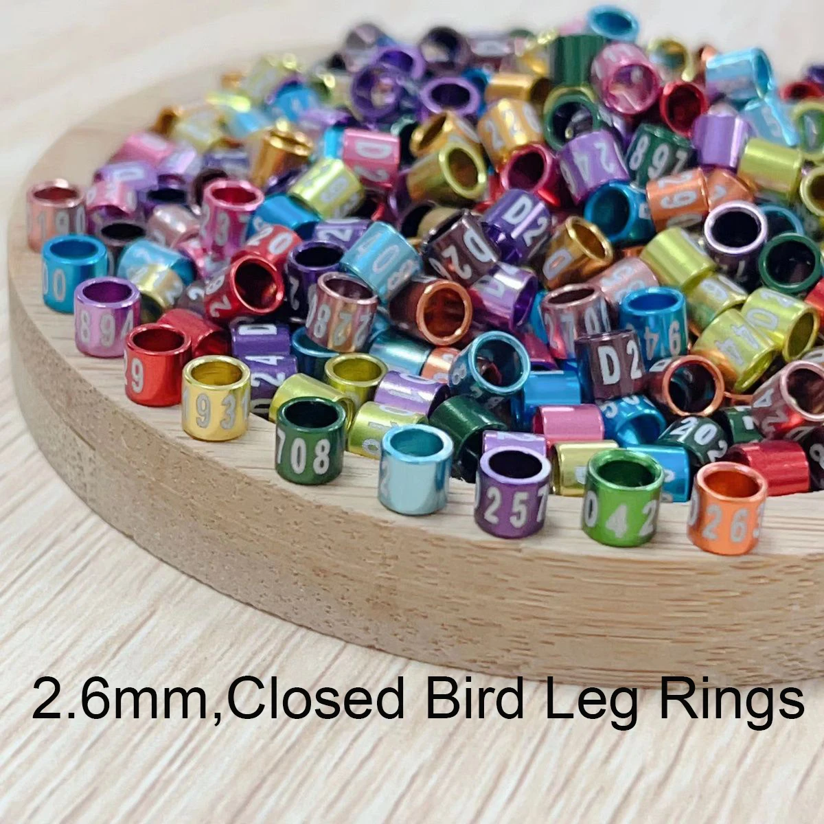 25 anéis de alfinete fechados de 2,6 mm (não personalizados, caracteres aleatórios, mistura de cores) faixas de perna de pássaro de alumínio