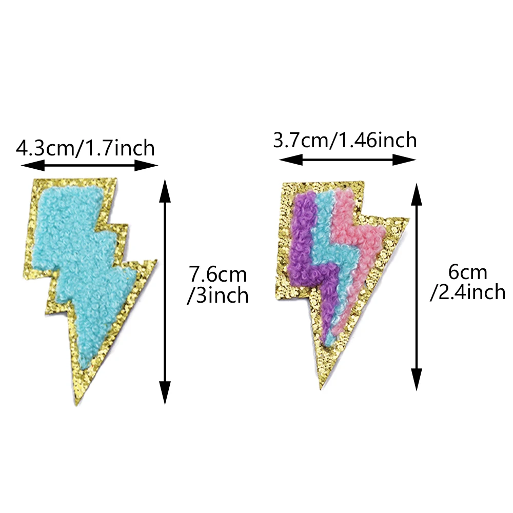 5Pcs Chenille Lightning Patches for Clothes Glitter Flash Embroidery Patches Iron On Patches Appliques Garment Accessories