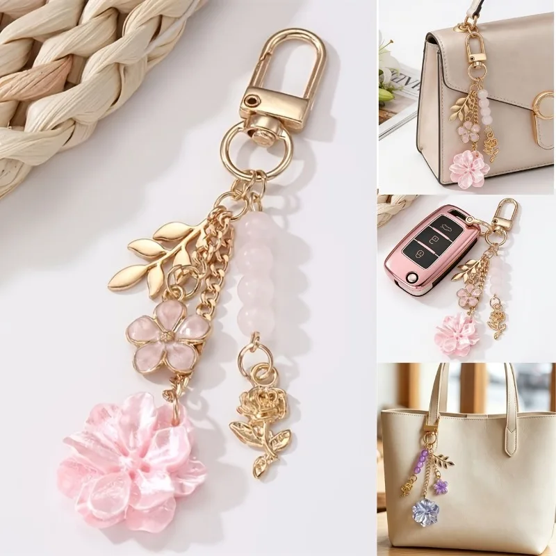 New Rose-Themed Bag Charm, USB Flash Drive Keychain, Metal Hanging Strap, Cute Stone Pendant, Keychain Chain, Phone Charm