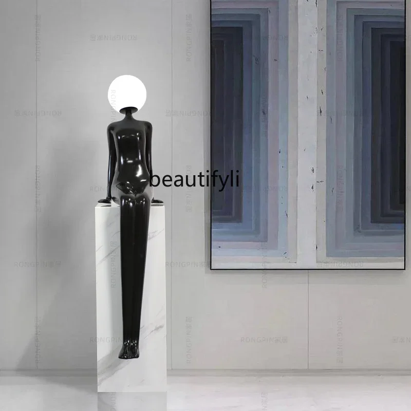 

Nordic art humanoid sitting sculpture floor lamp creative exhibition hall fiberglass large ornament