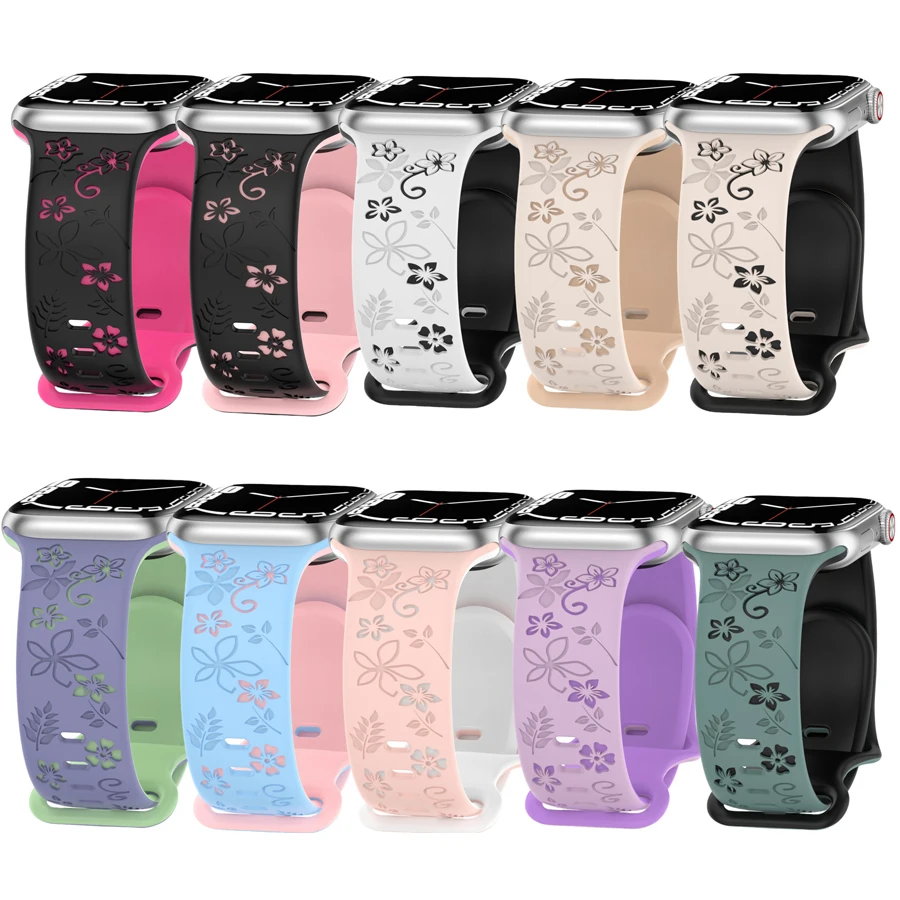

Carved Flowers Strap For Apple Watch Band 44mm 40mm 45mm 41mm 42mm 38mm 49mm 41 44 45mm IWatch Series 7 6 5 4 3 SE 8 Ultra Strap