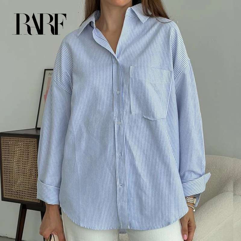 RARF Women Autumn Single Breasted Blouses Vintage Lapel Collar Long Sleeve Office Lady Female Shirt Chic Pocket Top Blusas