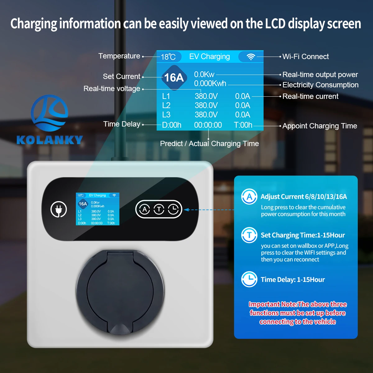 Kolanky 16A 11KW EV-Ladestation mit Typ-2-Buchse CEE Rot zu Typ-2-Timer Tuya App Elektrofahrzeug-Ladegerät – Detail 1