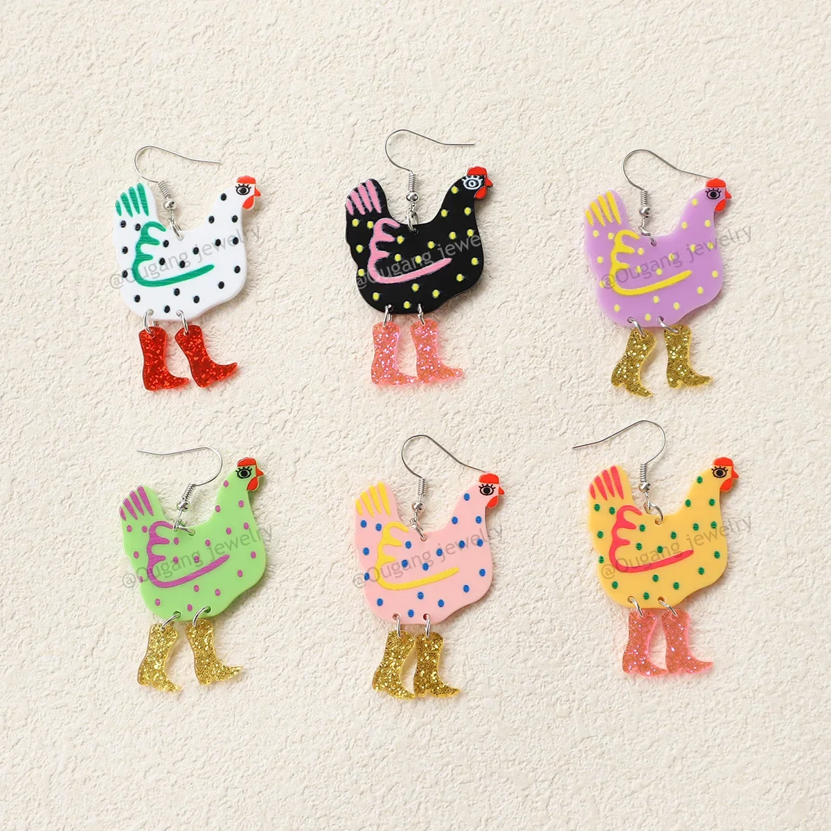 Fancy Chicken High Heels Boots Drop Earrings for Women Lady Colorful Acrylic Animal Dangle Hook Jewelry Cute Charm Stud Gifts