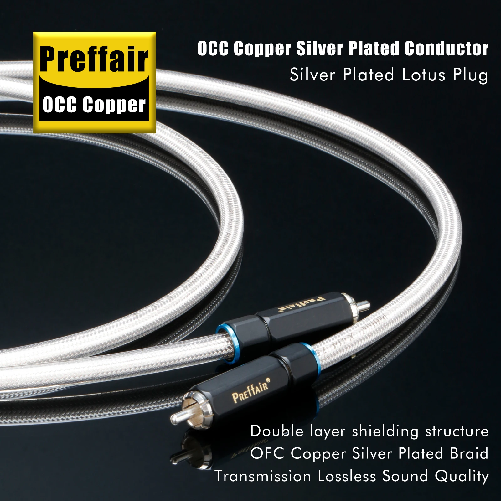 Preffair 75 Ohm digitales koaxiales Audio-RCA-Verbindungskabel mit vergoldetem RCA-Stecker und OCC versilbertem Leiter-X414R1719 – Detail 3