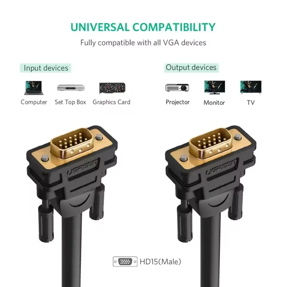 VGA UGREEN Cable Computer Monitor Data Transmission Signal VGA Cable Male to Male 1080P Desktop Projector Notebook Video Cable