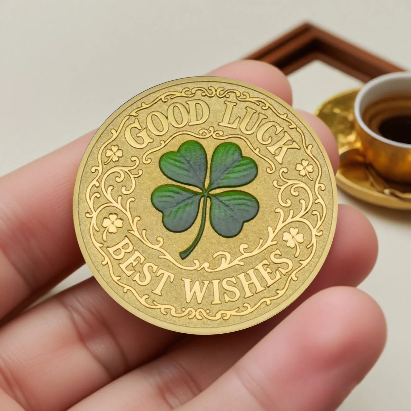 عملة جرين ذا فور ليف كلوفرز لاكي كوليكشن المطلية بالذهب بأربع أوراق أطيب التمنيات تذكارية