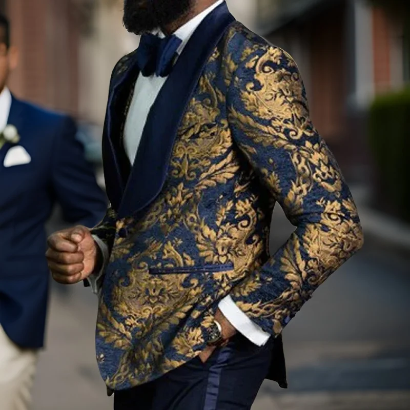 Bloemen Heren Blazer Met Satijnen Sjaal Revers 1 Stuk Slim Fit Bruidegom Feestpak Jasje Heren Mode Kostuum 2024 Nieuwkomer