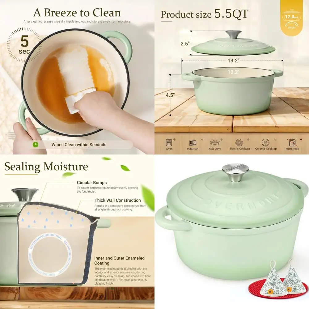 

Кастрюля-гриль 5,5-литровая с крышкой и хлопковыми прихватками — универсальная прочная посуда для тушения, приготовления рагу, запекания и выпечки