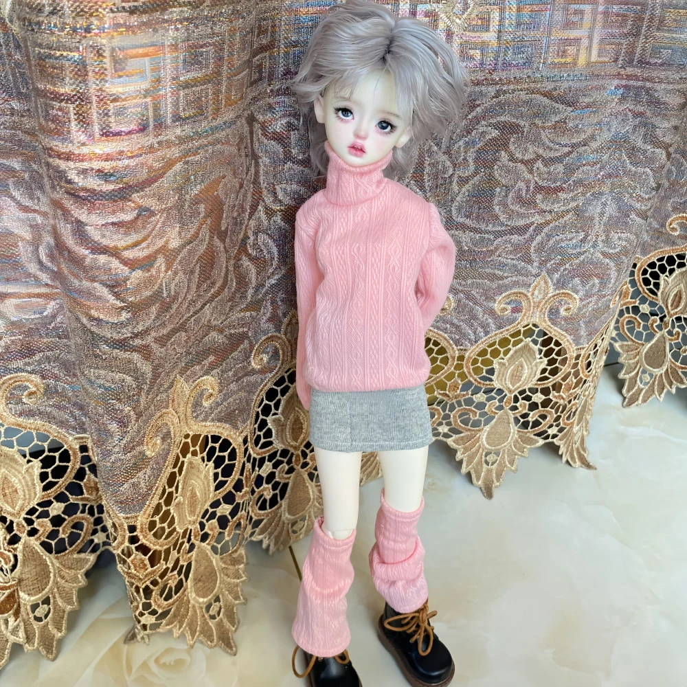 (حسب الطلب) 1/4 ملابس دمى لدمية Bjd 45 سنتيمتر سترة محبوكة + تنورة ضيقة + جوارب ألعاب بناتي تلبيس إكسسوارات دمي ، بدون دمية