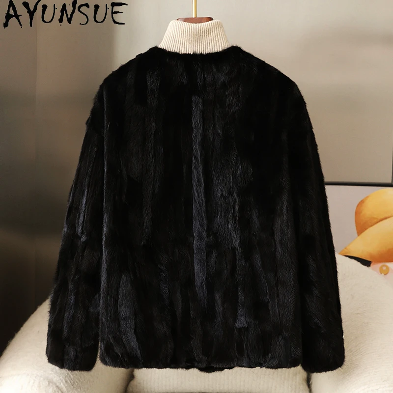 AYUNSUE Luxury Mink Fur Coat Women Real Fur Jacket New in Outerwears Female Patchwork MinkWinter Clothes 2025 Шуба Женская