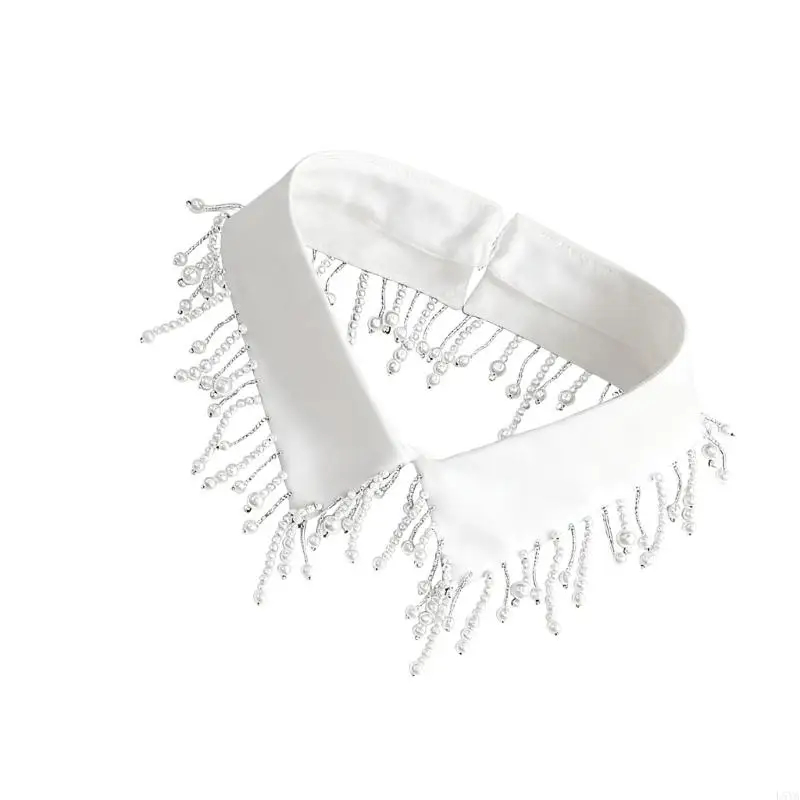 L5YA أنيقة اللؤلؤ مطرز شرابات تقليم انفصال فو طوق يعزز طبقات الملابس للنساء مجوهرات مريلة المختنق الرقبة #2