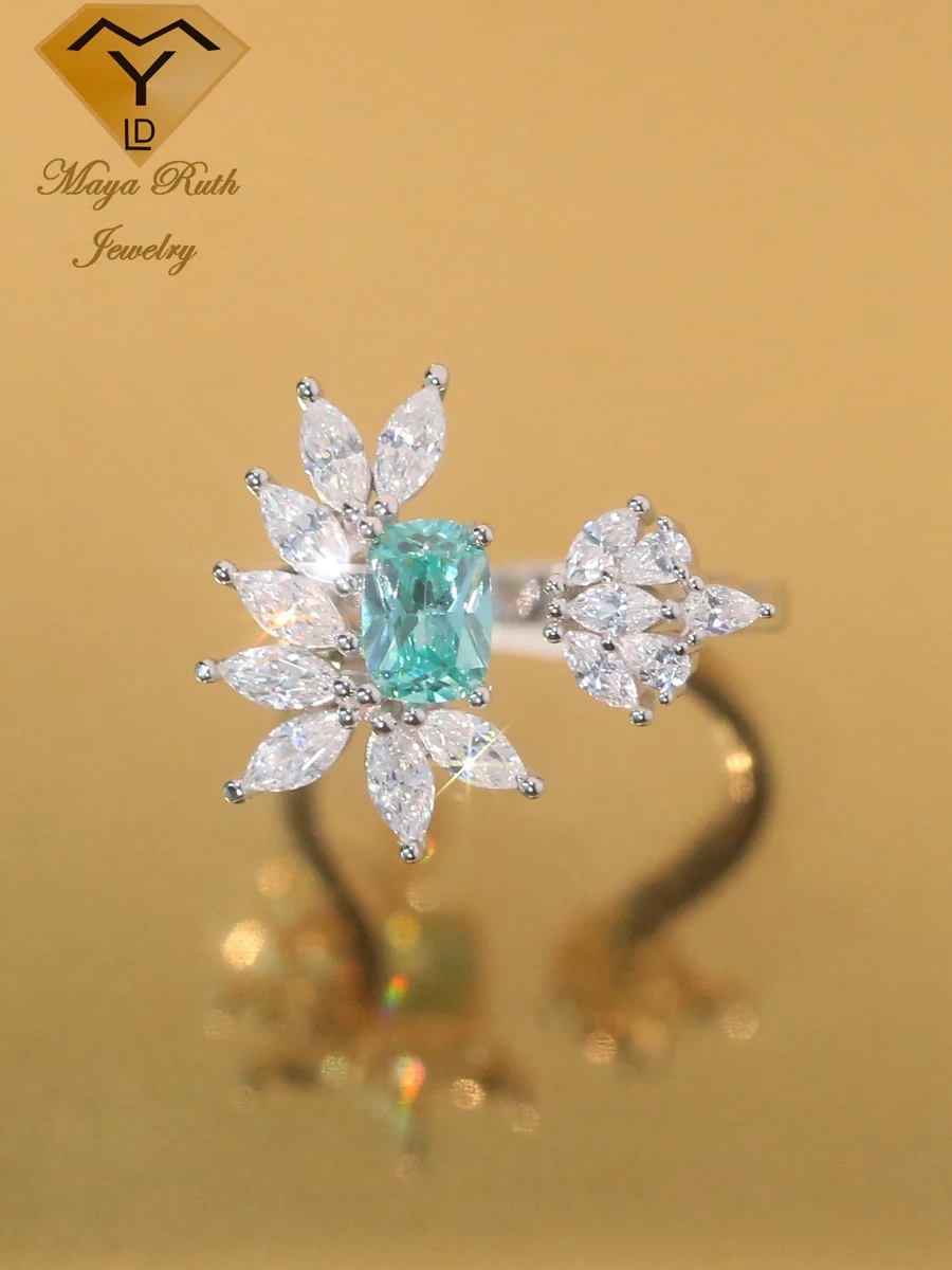 Created Paraiba Special Color Real 925 Sterling Silver Retro Vintage Aesthetic Ring For Women White Gold Plated 2025 Trend New