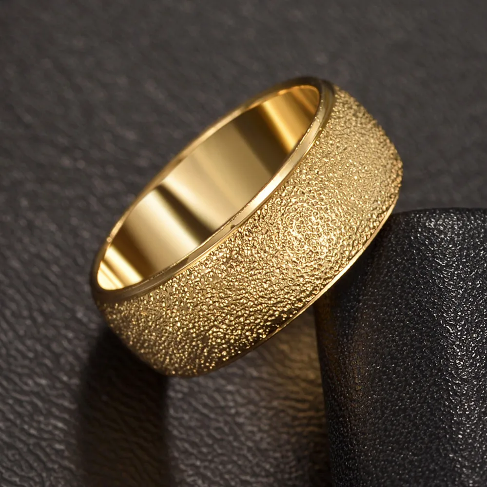 Custom Engrave Fashion Copper Frosted Women 's Rings 8mm Golden Finger Couple Party Gift For Girl High Quality Wedding Jewelry - view 5