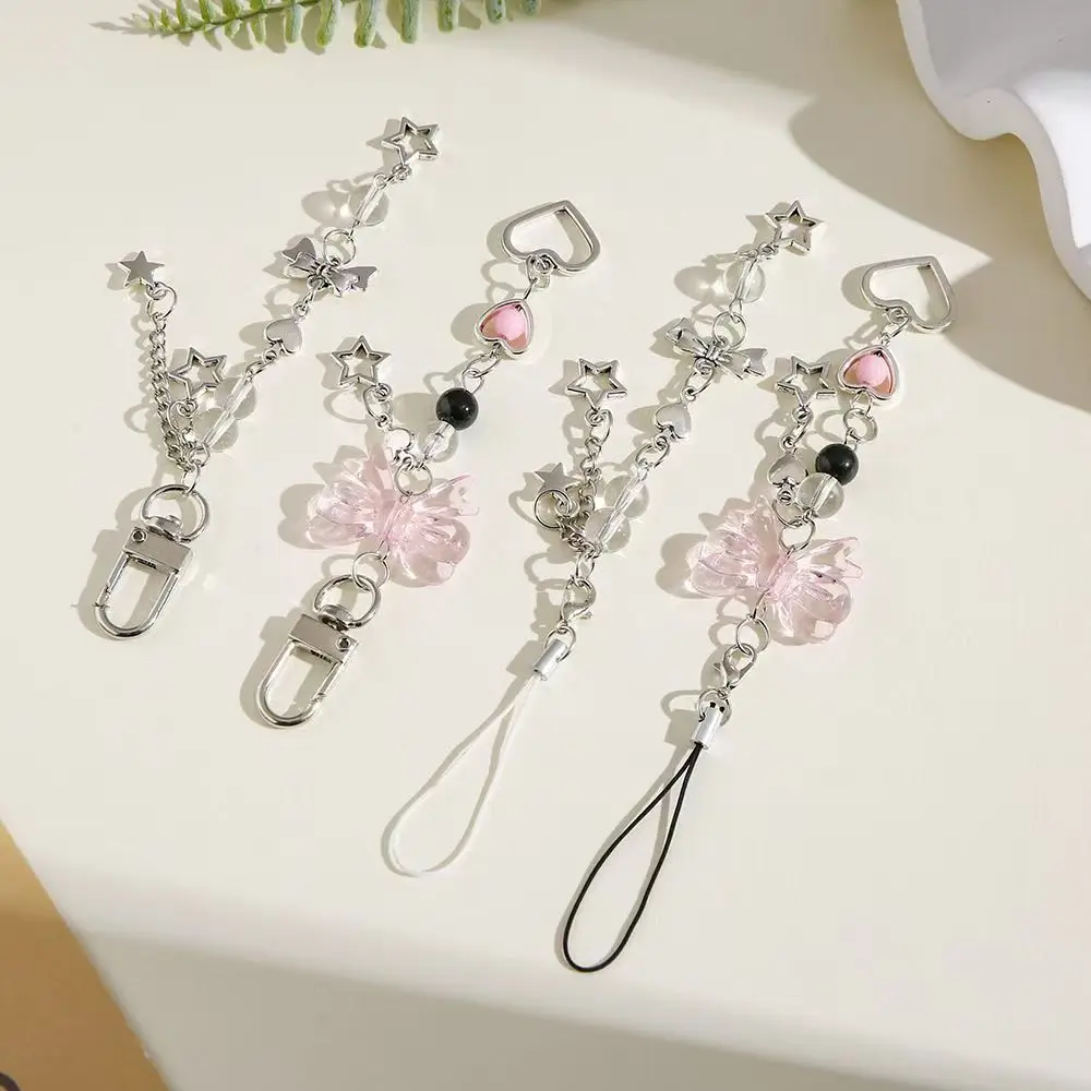 حساسة القوس ستار القلب المفاتيح للهاتف الإبداعية الحبل مفتاح سلسلة حقيبة سلسلة بدلاية هاتف Y2K Kpop مجوهرات الفتيات هدية