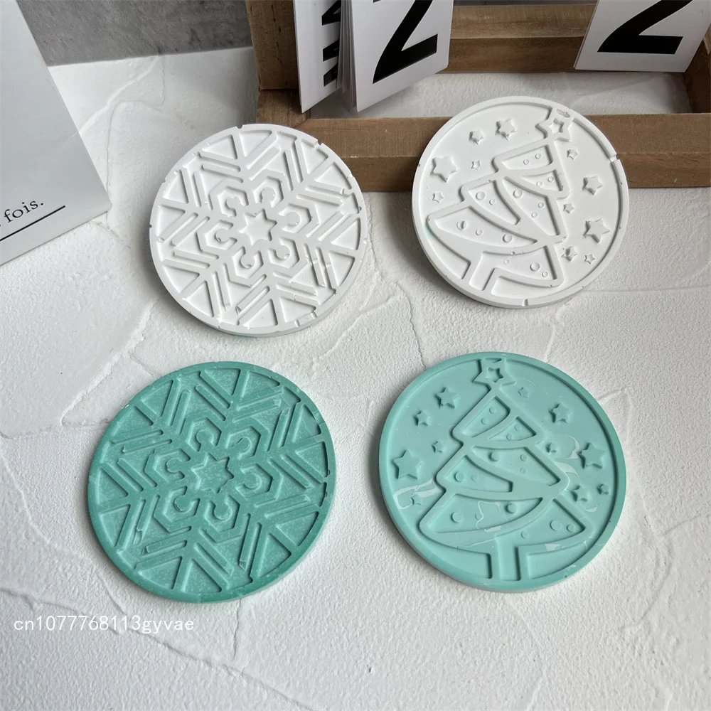 DIY Christmas Snowflake Xmas Tree Coaster Silicone Mold Coffee Milk Cup Mat Handmade Gypsum Cement Ceramic Crafts Making Tools